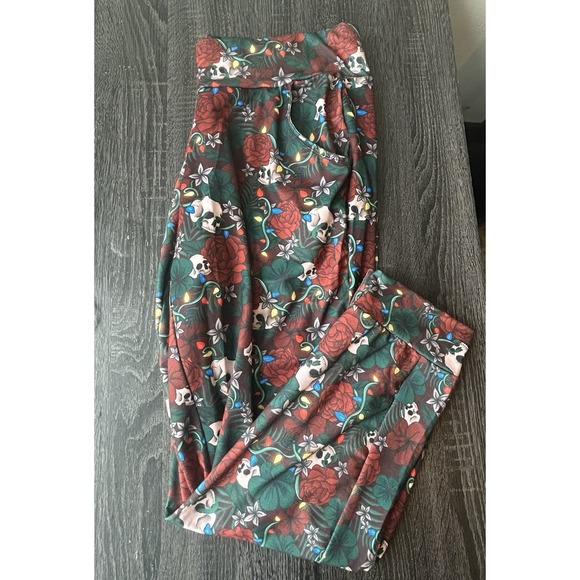 Altered Star Co Pants - Altered Star Co Skulls & Roses Christmas Lights Joggers 2XL Goth Whimsigoth Xmas